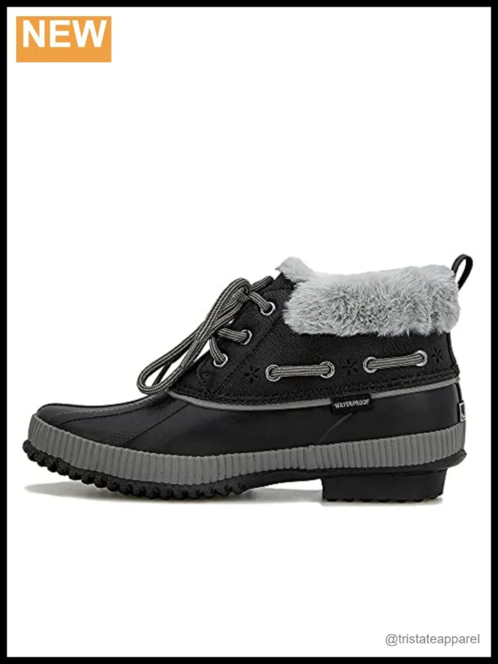 Waterproof Ankle Bootie Lace-Up Memory Foam Faux Fur Trim Rubber Sole